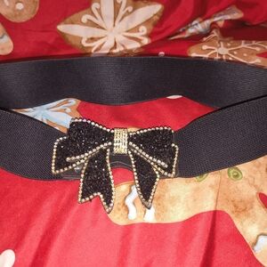 Elegant Black Bow Belt with Gold Accents